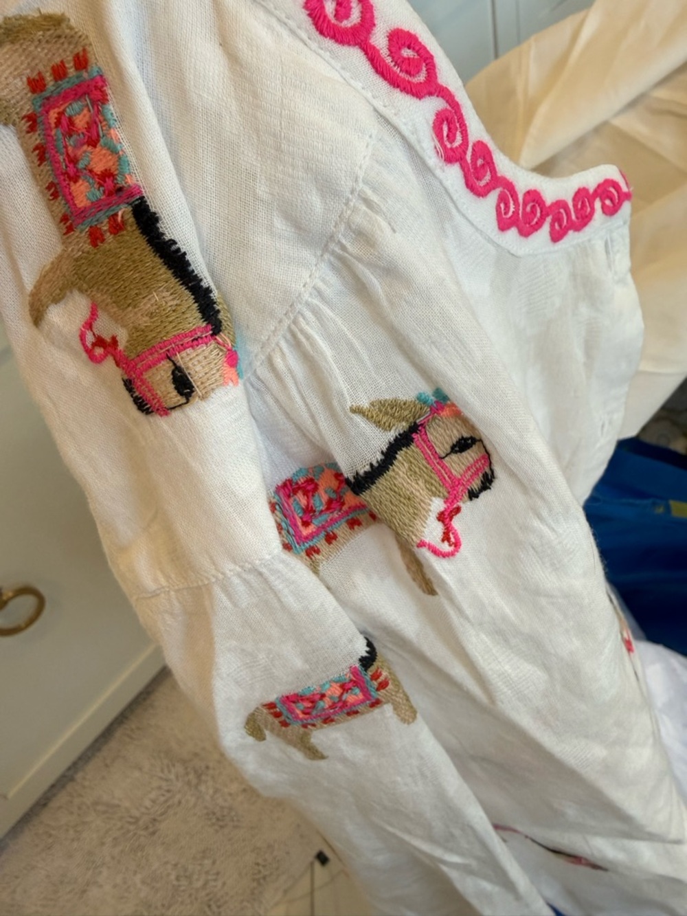 NMO White Embroidered Cotton Button-Front Blouse with Pink Trim - Picture 4 of 4